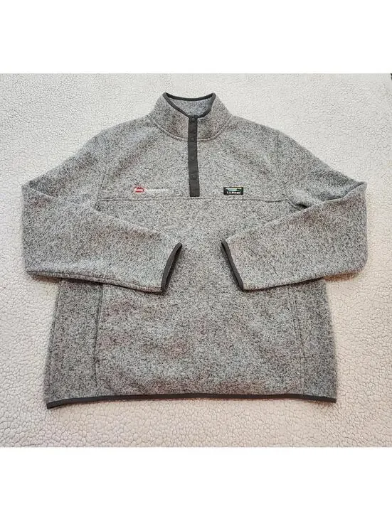 LL Bean Snap Fleece Gray Pullover Sweater Jacket Mens Size Large Slightly Fitted - Picture 2 of 9
